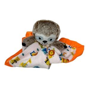 Baby Starters SLOTH Security Blanket Lovey Plush Print Orange Satin Trim Rattle